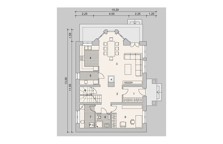 Projekt domu wielorodzinnego LK&1122 - rzut parteru