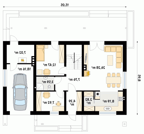 Rzut projektu Jeżyna 2 - wersja lustrzana