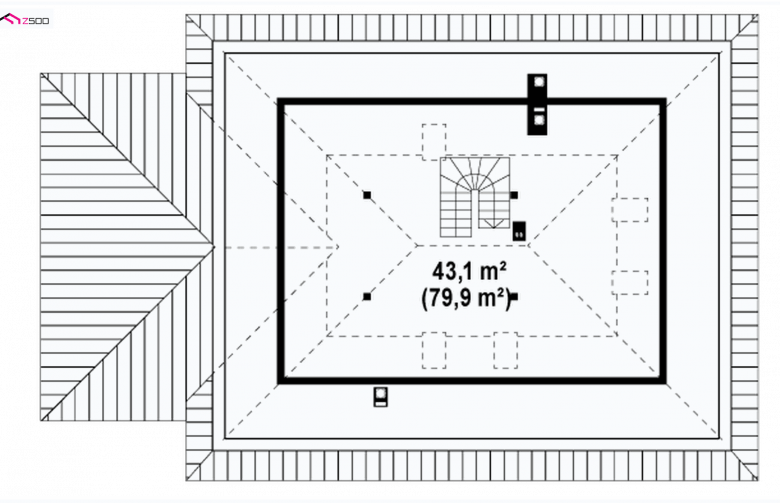 Projekt domu z bala Z10 D sdu GL - rzut poddasza