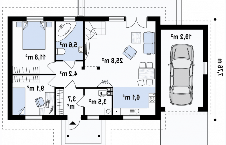 Projekt domu parterowego Z12 GL - rzut parteru