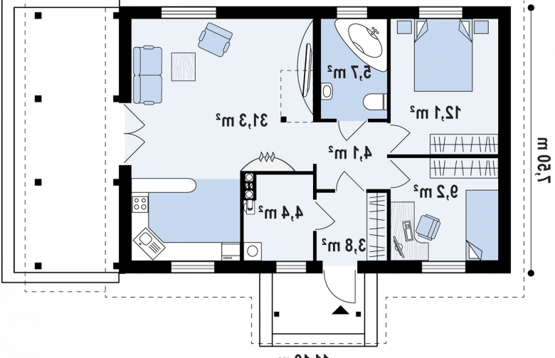 Projekt domu z bala Z12 D L ztb - rzut parteru