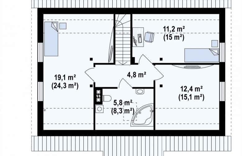 Projekt domu z poddaszem Z12 P h+ - rzut poddasza