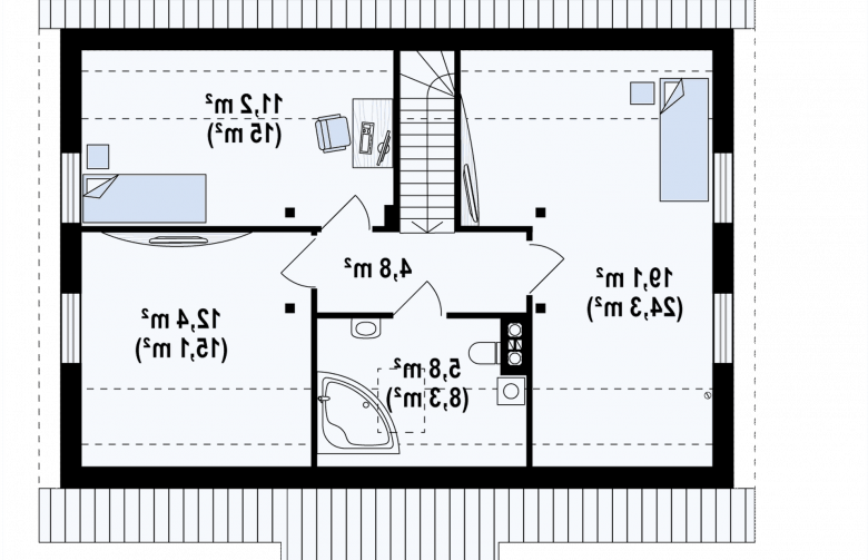 Projekt domu z poddaszem Z12 P h+ - rzut poddasza