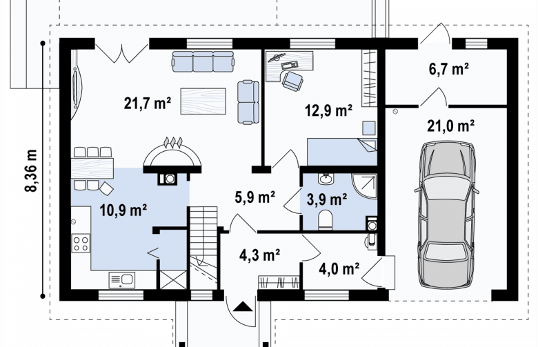 Projekt domu z poddaszem Z14 GP p - rzut parteru