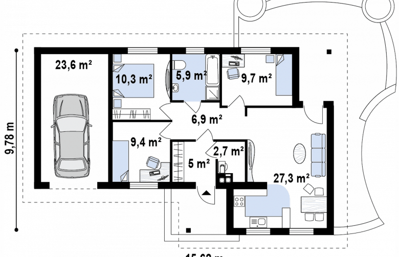 Projekt domu parterowego Z15 GL - rzut parteru