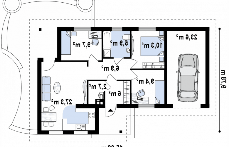 Projekt domu parterowego Z15 GL - rzut parteru