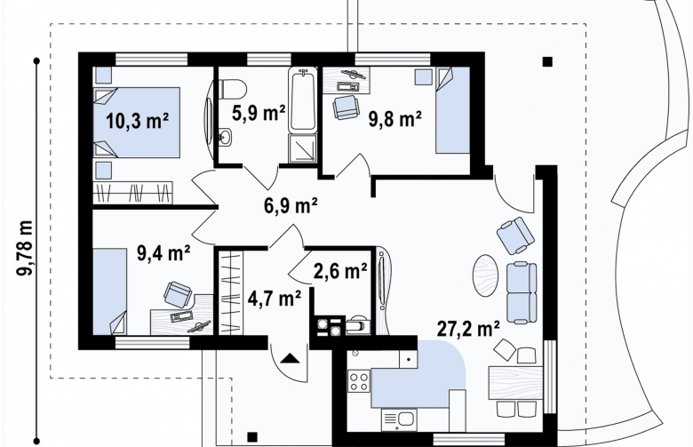 Projekt domu parterowego Z15 v2 - rzut parteru