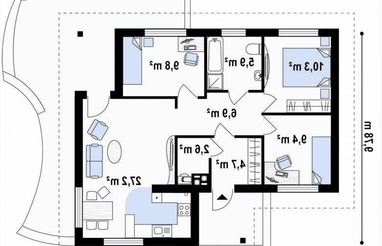 Projekt domu parterowego Z15 v2 - rzut parteru