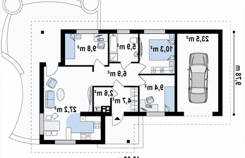 Projekt domu parterowego Z15 v2 GL - rzut parteru