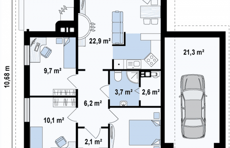 Projekt domu parterowego Z16 GP - rzut parteru