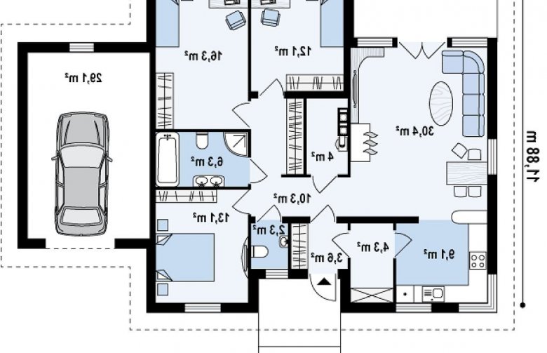 Projekt domu parterowego Z24 L GP - rzut parteru