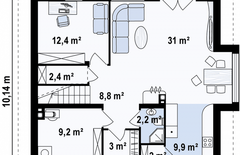 Projekt domu z poddaszem Z28 v2 - rzut parteru