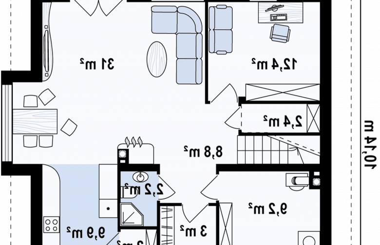 Projekt domu z poddaszem Z28 v2 - rzut parteru