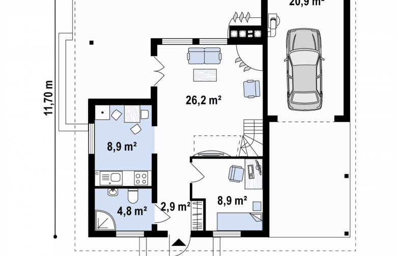 Projekt domu z bala Z30 d WP ptw - rzut parteru