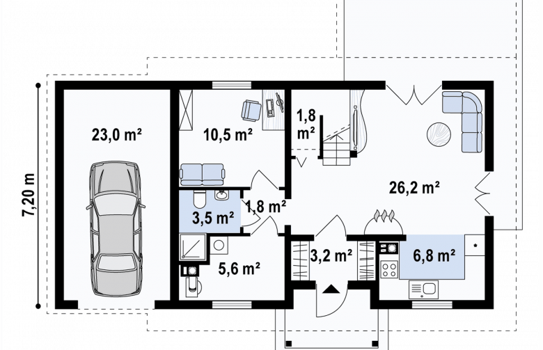 Projekt domu z bala Z34 D GL - rzut parteru