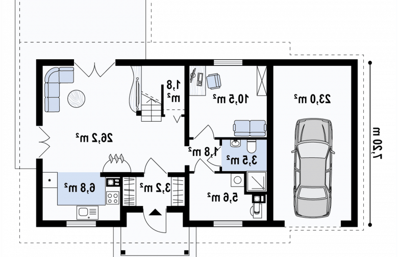 Projekt domu z bala Z34 D GL - rzut parteru