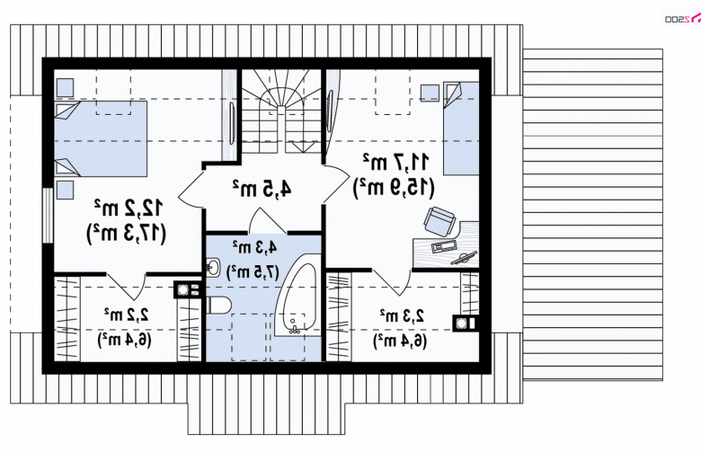 Projekt domu z bala Z34 D GL - rzut poddasza