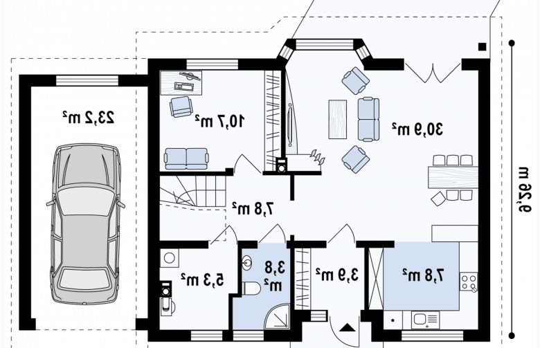 Projekt domu z poddaszem Z40 GP - rzut parteru