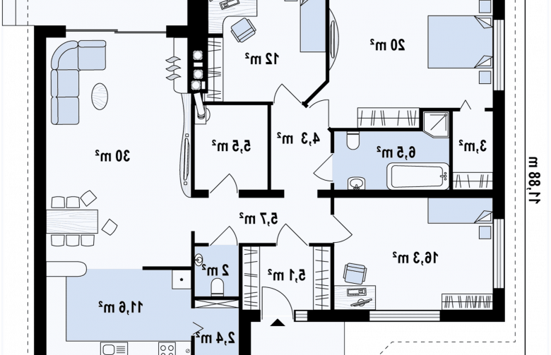 Projekt domu parterowego Z41 + - rzut parteru