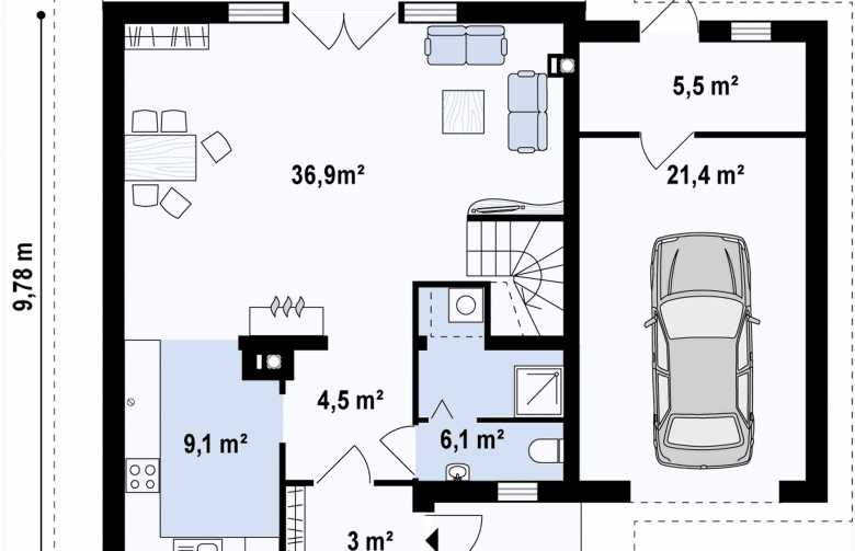 Projekt domu z poddaszem Z45 GP ptg - rzut parteru