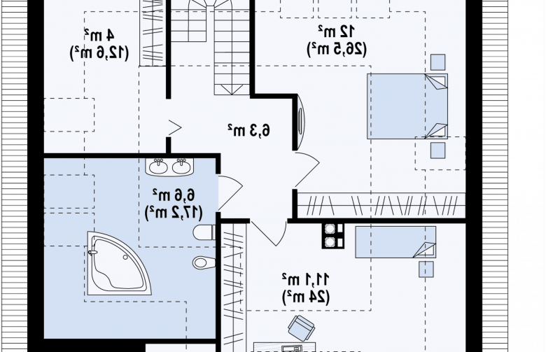 Projekt domu z poddaszem Z64 a - rzut poddasza