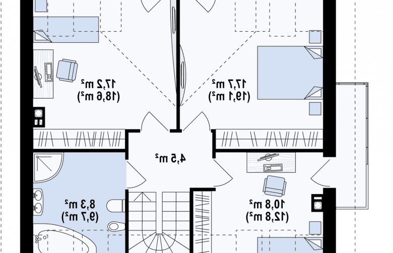 Projekt domu z poddaszem Z65 v2 - rzut poddasza