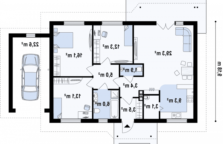 Projekt domu parterowego Z69 L GP - rzut parteru