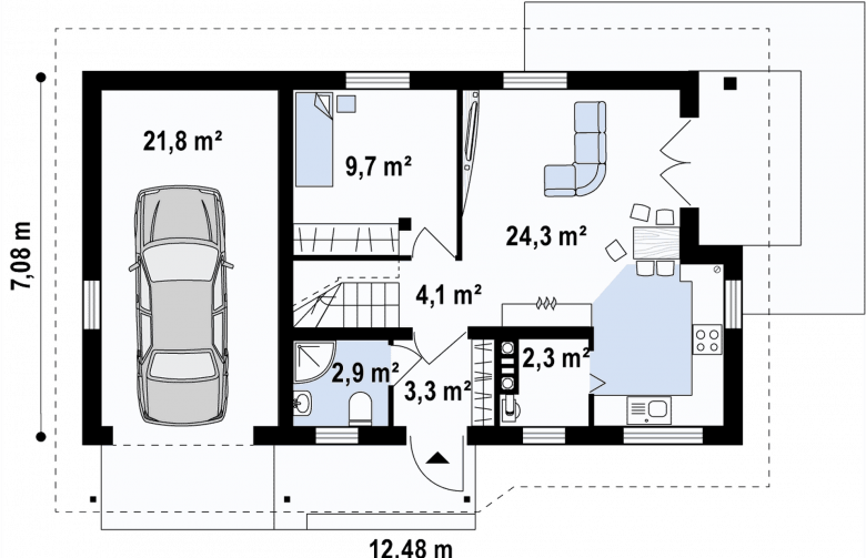 Projekt domu z poddaszem Z71 GL - rzut parteru