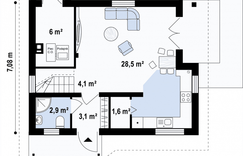 Projekt domu z poddaszem Z71 eg - rzut parteru