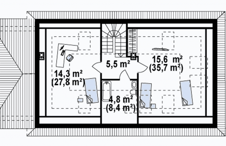 Projekt domu z poddaszem Z90 v2 - rzut poddasza