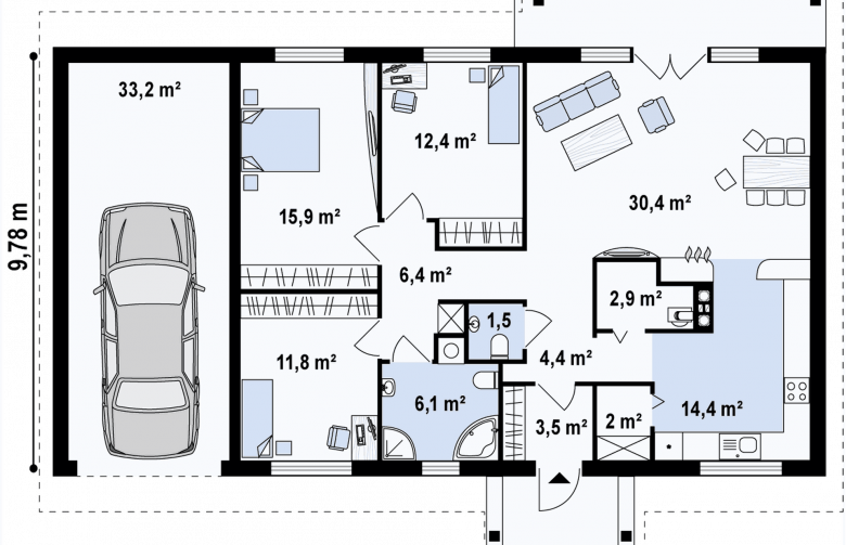 Projekt domu parterowego Z91 GL - rzut parteru