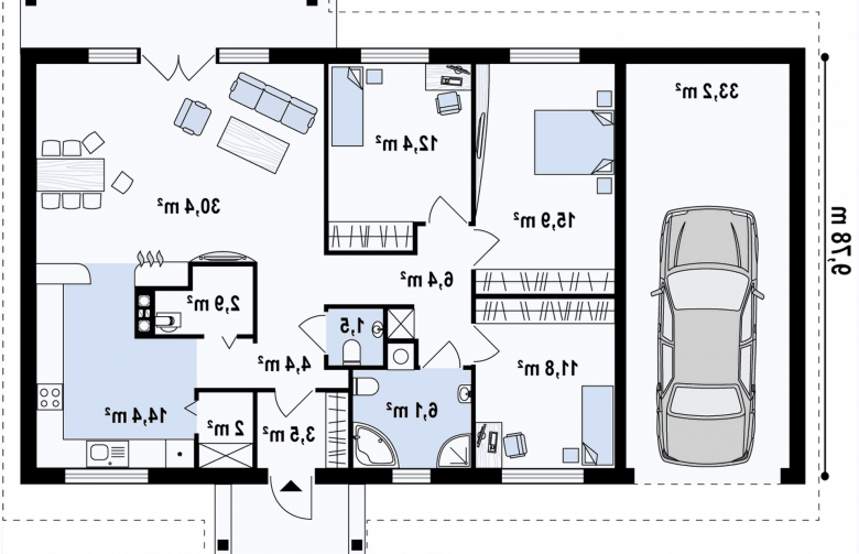 Projekt domu parterowego Z91 GL - rzut parteru