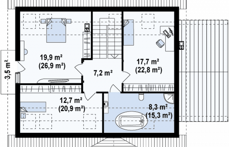 Projekt domu z poddaszem Z95 GL - rzut poddasza