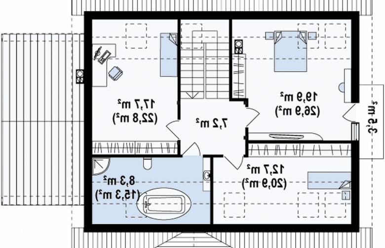 Projekt domu z poddaszem Z95 GL - rzut poddasza