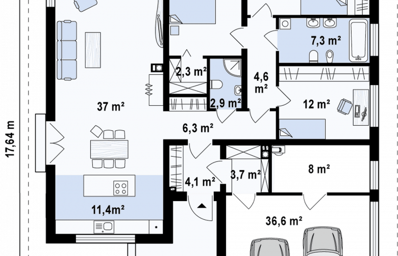 Projekt domu parterowego Z96 tz - rzut parteru