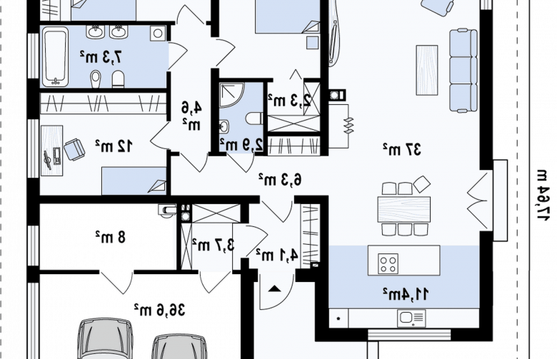 Projekt domu parterowego Z96 tz - rzut parteru