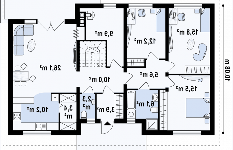 Projekt domu parterowego Z98 h+ - rzut parteru