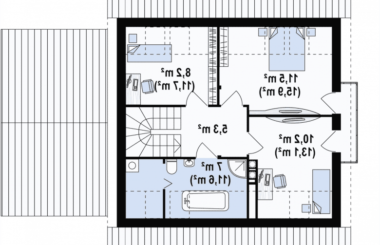 Projekt domu z poddaszem Z102 GP - rzut poddasza