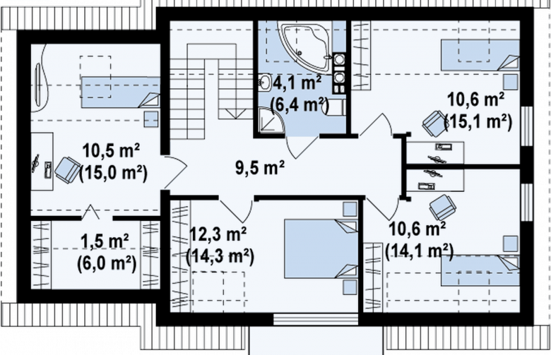 Projekt domu z poddaszem Z126 v2 - rzut poddasza