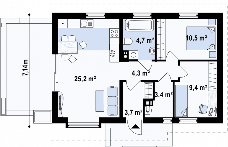 Projekt domu parterowego Z139 v2 - rzut parteru