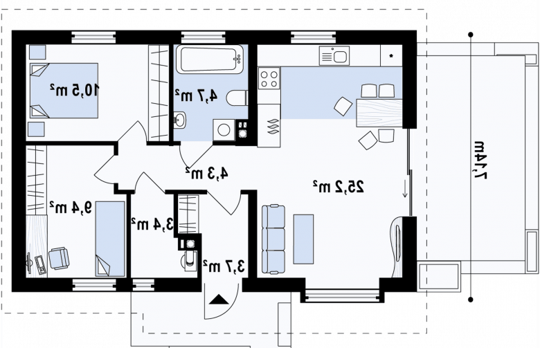 Projekt domu parterowego Z139 v2 - rzut parteru