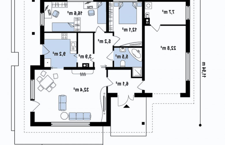 Projekt domu parterowego Z141 GL - rzut parteru