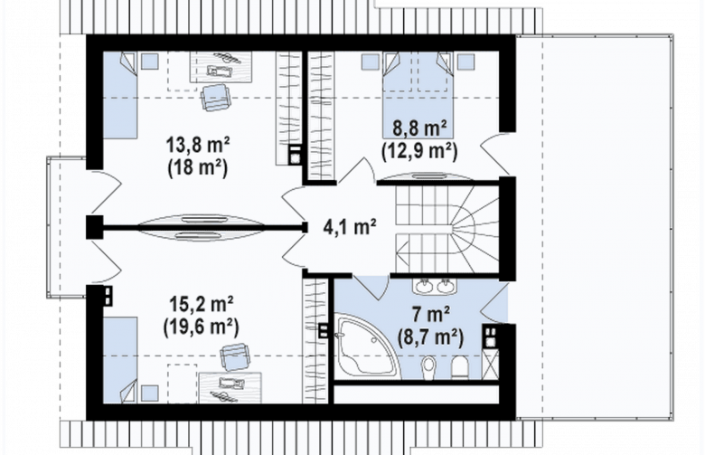 Projekt domu z poddaszem Z162 L GPt - rzut poddasza