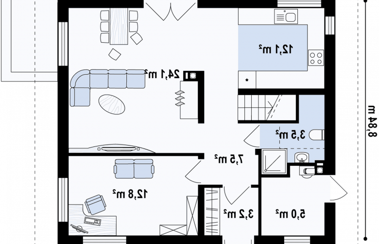 Projekt domu z poddaszem Z162 v3 - rzut parteru