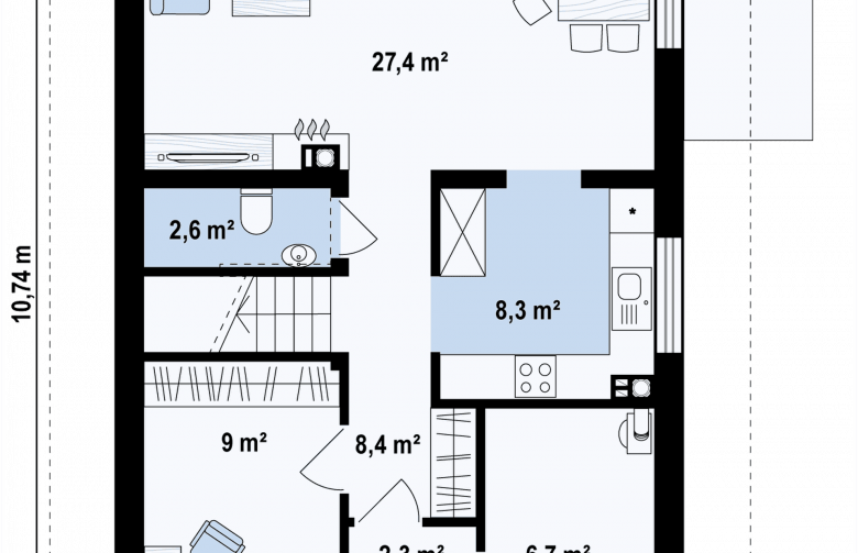 Projekt domu z poddaszem Z177 + - rzut parteru