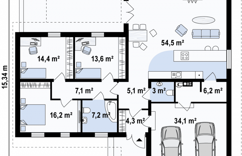 Projekt domu parterowego Z190 - rzut parteru