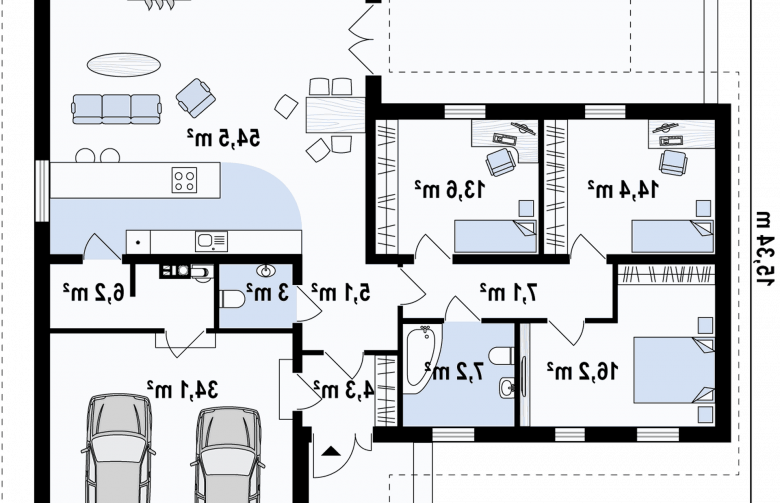 Projekt domu parterowego Z190 - rzut parteru