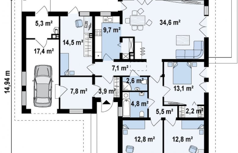 Projekt domu parterowego Z204  L v2 - rzut parteru