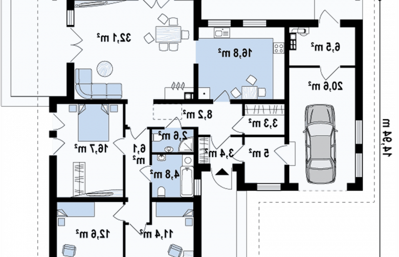 Projekt domu parterowego Z204 L v3 - rzut parteru