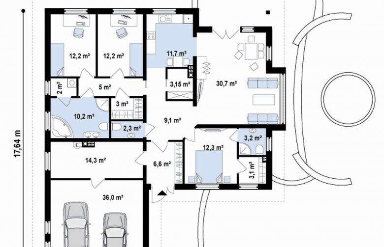 Projekt domu parterowego Z207 v2 - rzut parteru